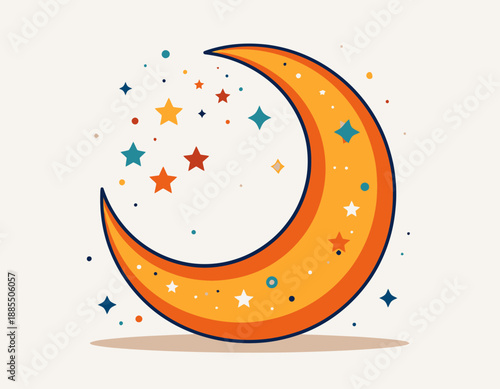 Crescent Moon with Stars Illustration