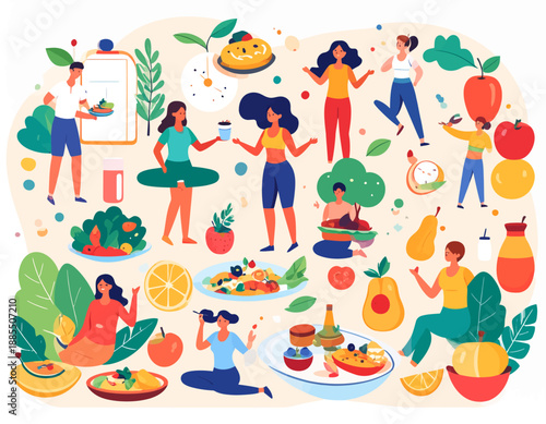 People enjoying healthy food together