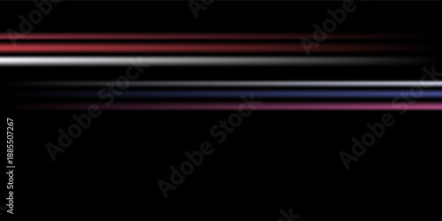 Blue and red high-speed background. Movement light trails effect on black abstract background. Wide technology banner with glowing blue and red light motion effect. Vector illustration