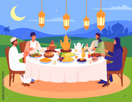 Family Gathering Under Lanterns