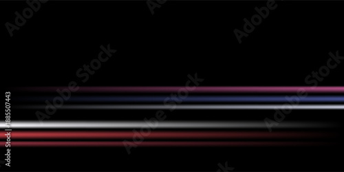 Blue and red high-speed background. Movement light trails effect on black abstract background. Wide technology banner with glowing blue and red light motion effect. Vector illustration