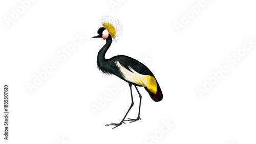Grey Crowned Crane Bird Standing Isolated