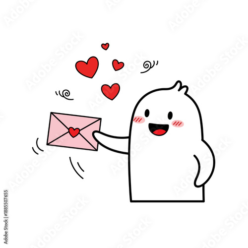 Cartoon Character Sending Love Letter.