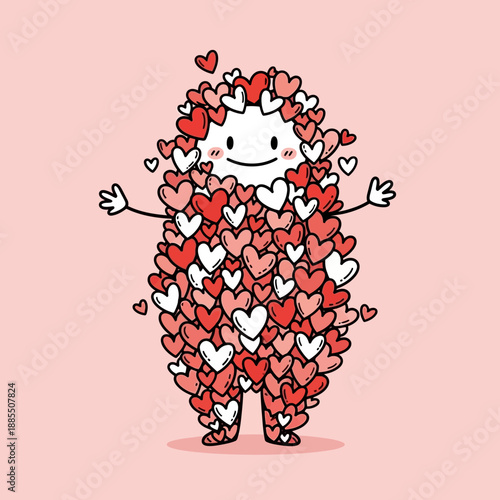 Cartoon Character Made of Hearts Smiling.