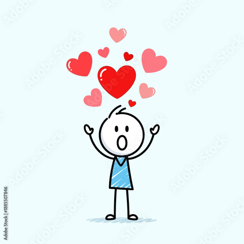 Cartoon Character Surrounded by Hearts in Love.