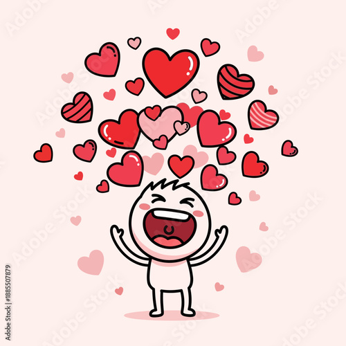 Cartoon Character Surrounded by Hearts.
