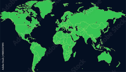 World map. Green modern vector map. Silhouette map