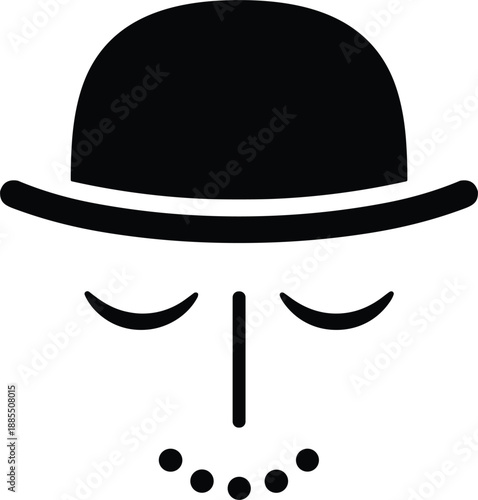 Minimal male face icon with bowler hat closed eyes and moustache stylized gentleman silhouette illustration design symbol.