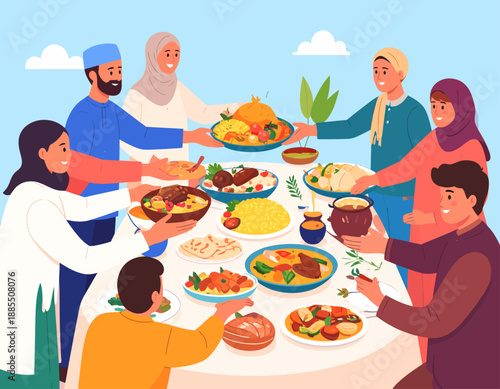 Diverse group sharing meal together