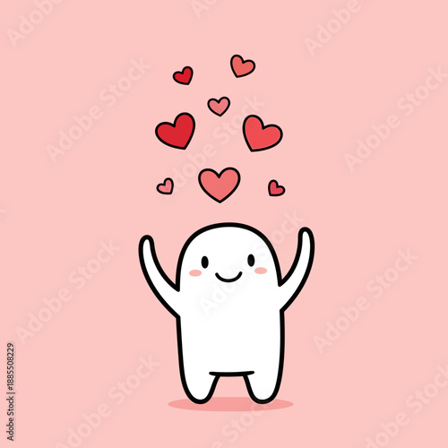 Happy Cartoon Character with Hearts Floating Above.