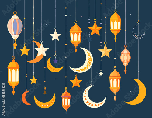Eid Decoration with Lanterns and Stars