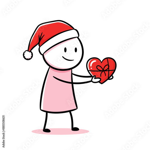 Cartoon Girl Holding Heart Gift Christmas.