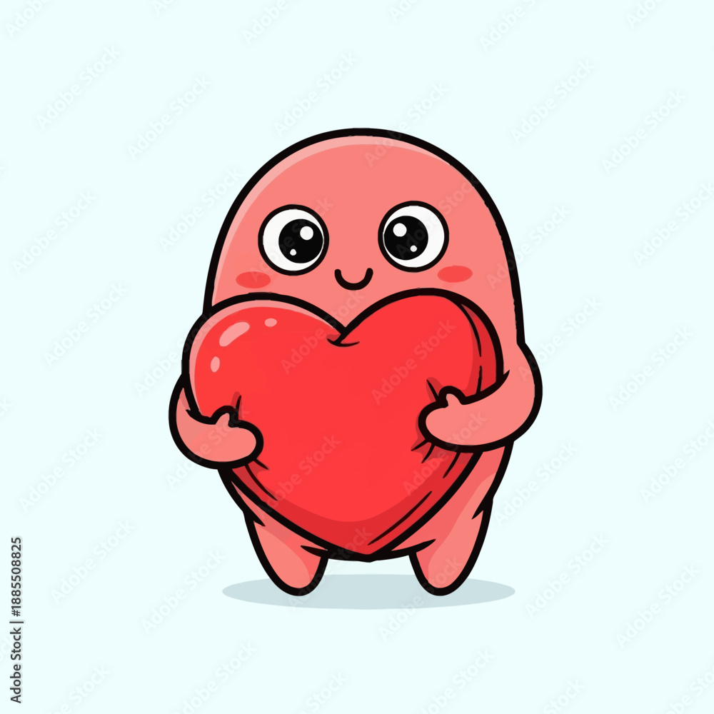 Fototapeta premium Cartoon Character Holding Heart Shape Object.