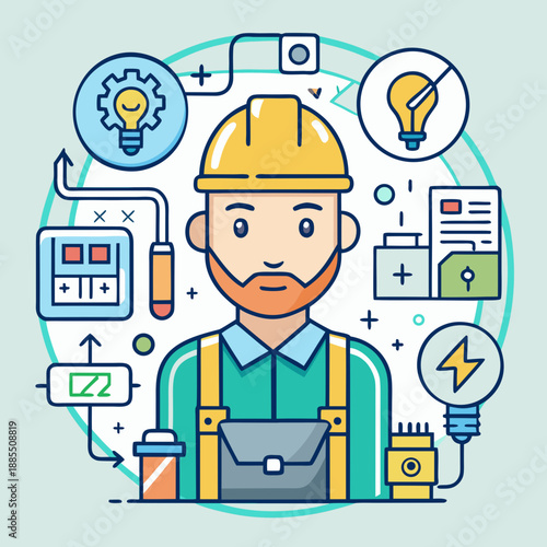 Electrical Engineer with Tools and Symbols