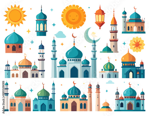 Mosque Architecture Set with Cartoonish Elements