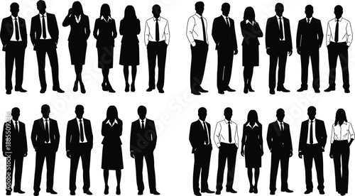 Business people silhouettes showing professional men and women in formal office attire representing corporate team workforce leadership management diversity concept isolated illustration