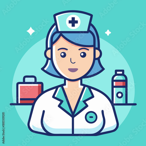 Friendly Nurse Character with Medical Supplies