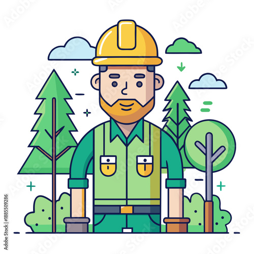 Forester character in a green forest setting
