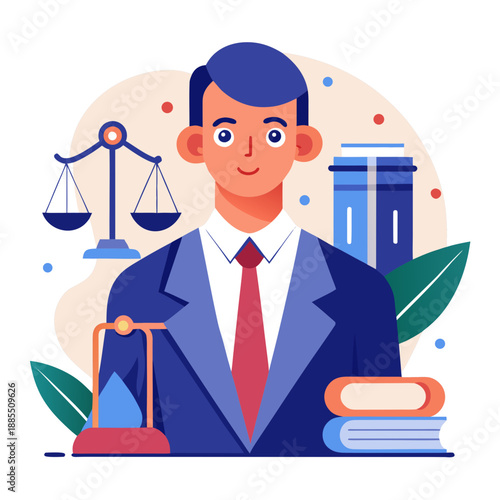 Lawyer with Scales of Justice and Books