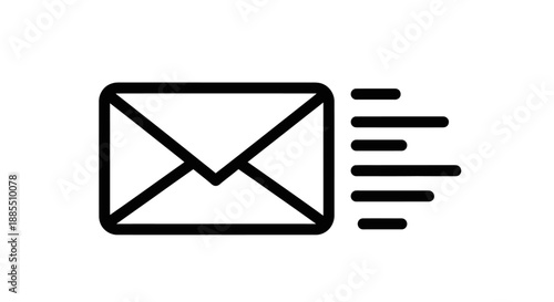 A simple outline icon representing a letter or envelope being sent with speed lines indicating fast delivery or a quick message transmission, perfect for communication services or digital mail