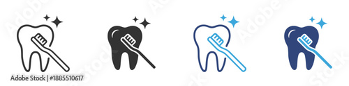 Dental Care Icon Set. Toothbrushing and Hygiene Symbols. Oral Health Cleaning Collection, Vector Illustration.