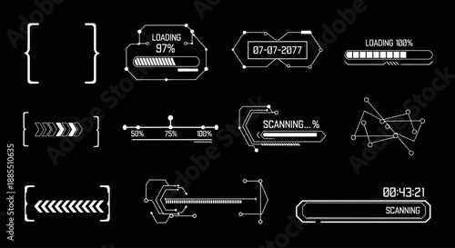 Futuristic HUD elements and progress bars for digital interfaces and gaming overlays