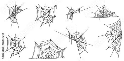 Spider and web background for halloween design decoration simple minimalistic style. Sketch doodle decorative creepy holiday party illustration.