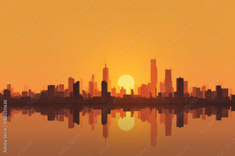 Obraz premium Sunset over a cityscape with reflections