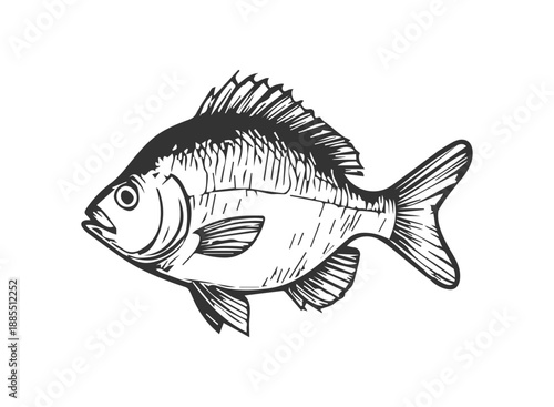 Fish illustration in a vintage hand drawn style on white background