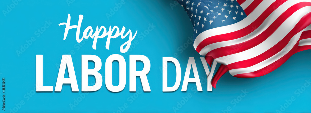 Obraz premium Happy Labor Day with American flag on vibrant blue background