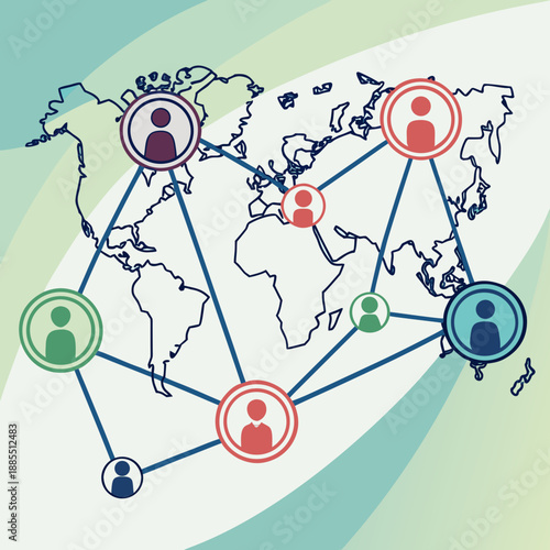 Global network of people connected across the world map
