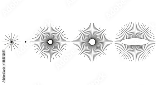 Abstract geometric patterns representing cosmic growth and radiant energy, depicted in a sequence of evolving circular forms