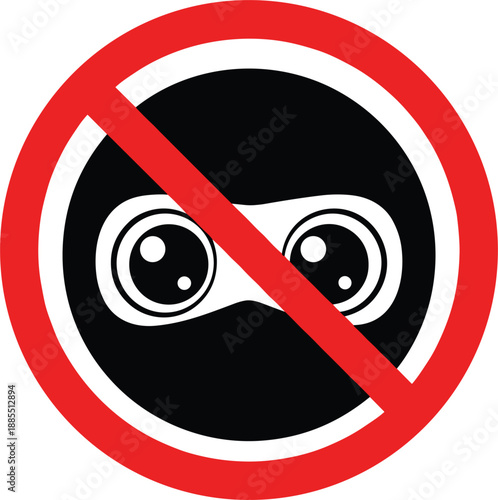 No surveillance sign with crossed camera eyes symbol prohibiting spying monitoring security warning illustration design privacy icon concept.