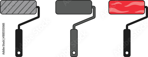 Paint roller icons set with textured striped and smooth rollers for wall painting and home renovation isolated vector illustration