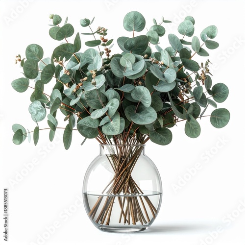Wallpaper Mural Elegant Eucalyptus Bouquet In Clear Glass Vase With Water And Subtle Stems On A Clean White Background Studio Shot Torontodigital.ca