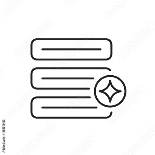 A vector icon showing a list of fast-access actions enhanced with AI, created in line style with editable stroke
