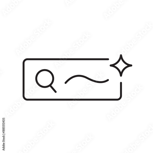 A vector icon illustrating a search bar with predictive AI suggestions, created in line style with editable stroke