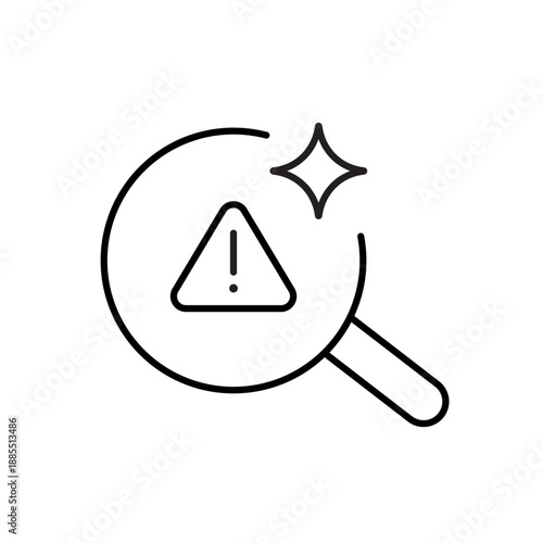 A vector icon depicting AI-powered error detection using a magnifying glass, created in line style with editable stroke