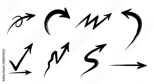 Dynamic collection of hand-drawn sketch arrows in diverse grunge and doodle styles, perfect for creative design projects requiring directional indicators