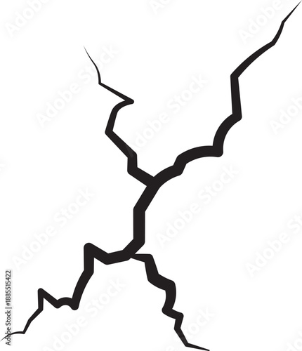 
Surface crack and fissure in ground, concrete, crevices from disaster top view. Ground crack texture icon isolated on white and black background
