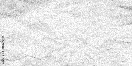 White wrinkled paper texture with gritty dust and faint halftone pattern. Old dry sheet backdrop with rough folds and subtle worn marks.
