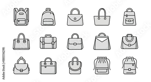 Backpack, school bag icon set. Vector graphic illustration. Suitable for website design, logo, app, template, and ui.
