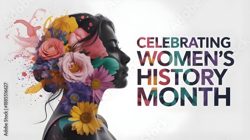 Celebrating women's history month with a vibrant floral portrait symbolizing growth and achievement