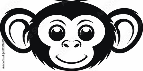 A charming black and white illustration of a smiling monkey face