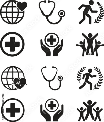 Healthcare, Global Wellness, Fitness and Medical Support Vector Icons Collection