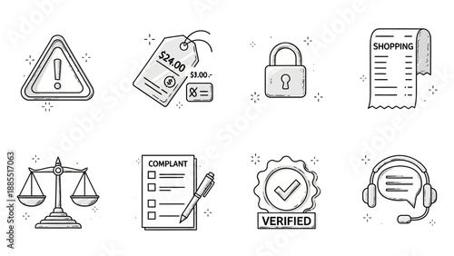 Collection of Customer Support Icons in Black and White.