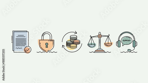 Icons Representing Law and Security Concepts.
