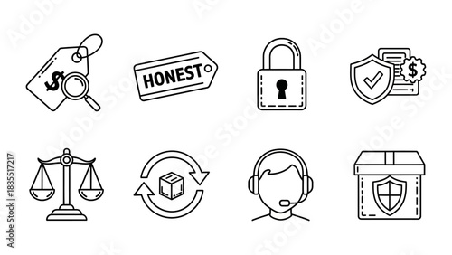 Security Icons Representing Protection and Integrity.