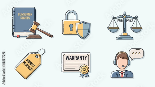 Law Justice Security Protection Customer Support Icons.