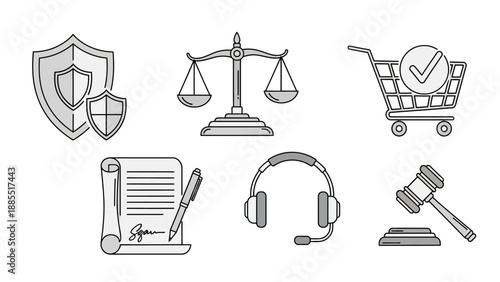 Law and Justice Icons Set Illustration.
